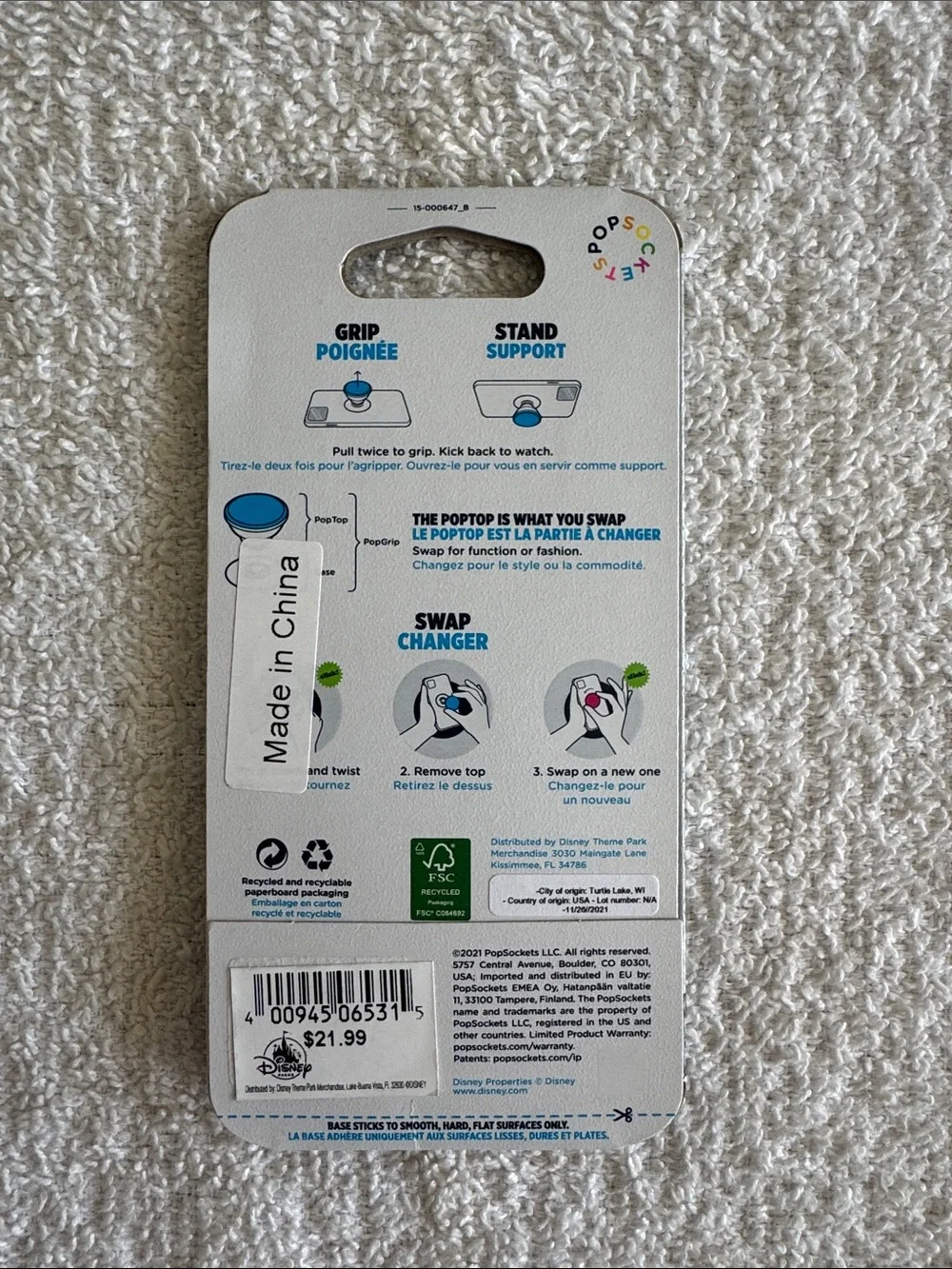 Pop Sockets x Disney Frozen Olaf PopGrip Phone Grip in White and Light Blue